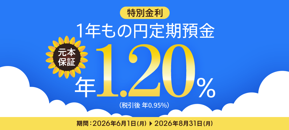 特別金利 1年もの円定期預金 年1.20%