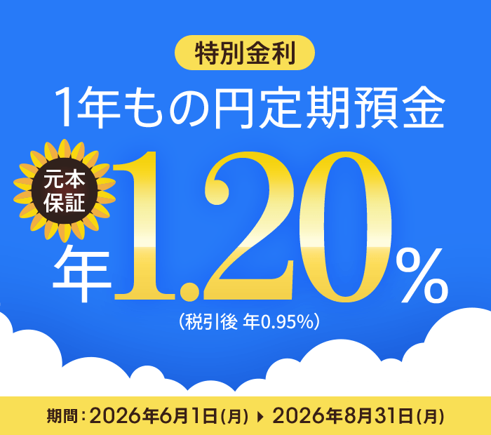特別金利 1年もの円定期預金 年1.20%