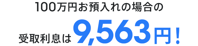 100万円お預入れの場合の受取利息は9,563円！