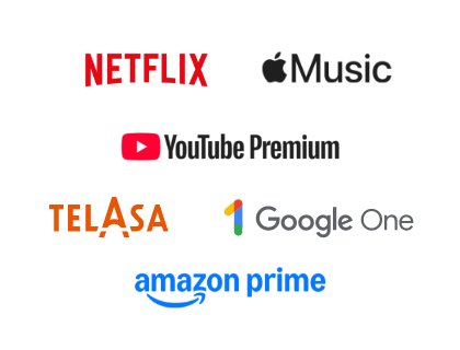 Netflix Apple Music Youtube Premium TELASA Google One Amazonプライム